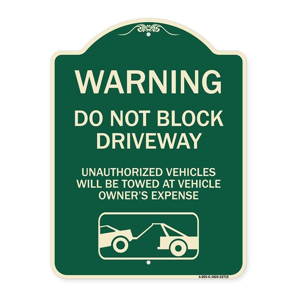 Warning Do Not Block Driveway W/ Graphic Heavy-Gauge Aluminum Sign, 24" x 18", G-1824-22715